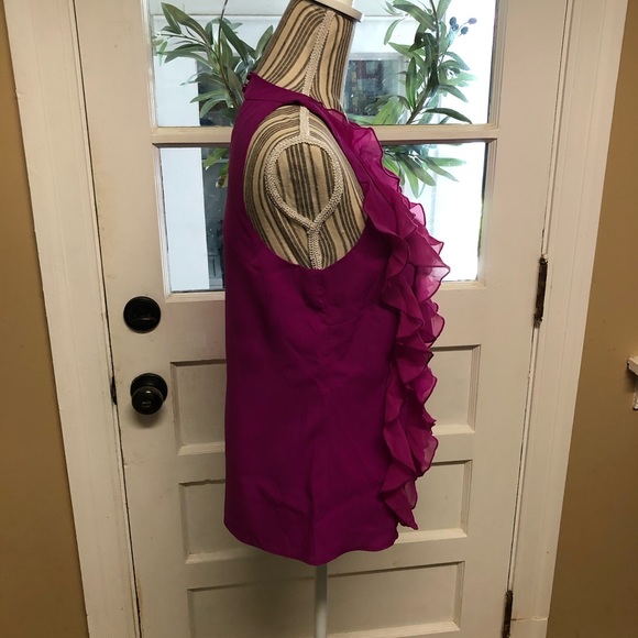 Trulli magenta ruffle front halter neck woven tank - Picture 6 of 7